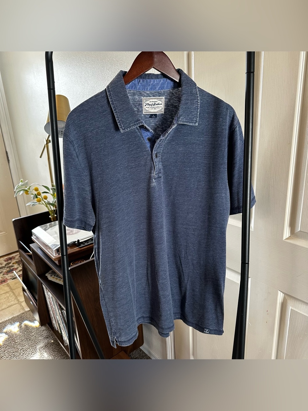Vintage-Style Indigo Blue Short Sleeve Polo Shirt 🦋